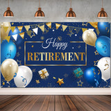Retirement Party Decoration, 73x43'' Retirement Banner, Blue Gold