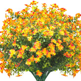 12 Bundles Artificial Fall Flowers For Outdoors, Artificial Plants Uv Resistant Fall Fake Mums Plants For Outside Halloween Christmas Porch Decoration Ecorations (Orange)