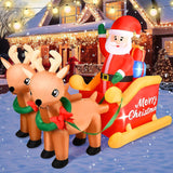 7 Ft Christmas Inflatable Decorations Santa Claus Sleigh With 2 Reindeer & Present With Built-In Led Lights, Blow Up Yar