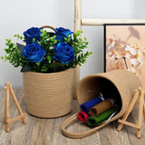 2 Pack Wall Hanging Rope Basket With Artificial Roses Eucalyptus Farmhouse Decor, Artificial Flowers With Jute Basket For Entryway Kitchen Bedroom Living Room Home Decorations - Royal Blue