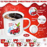 12 Pcs 11 Oz Christmas Coffee Mug Small Enamel Merry Christmas Cups Seasonal Santa Snowman Mug Holiday Coffee Tea Cups Coworkers Gifts Stocking Stuffer