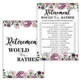 Retirement Party Games, Would They Rather Co-Worker Retirement Party Game Card, Purple Floral Retirement Party Ideas Activities Supplies Decorations(30 Game Cards) - B04