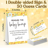 Honey Bee Baby Shower Games, Summer Daisy Measure The Bump Game Set, Bumble Bee Gender Reveal Baby Announcement Party Decorations, 1 Sign And 50 Cards-A10