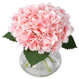 Artificial Hydrangea Flowers With Glass Vase & Fake Water - Faux Hydrangea For Home Table, Wedding Party, Office Decor | Realistic Fake Hydrangeas, Silk Flowers For Vase Arrangement (Hydrangea, Pink)