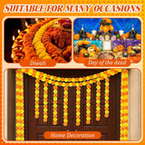 1 Set Artificial Marigold Flower Strands Tassel Garland For Diwali 5 Feet Long Strands, Garland Diwali Decorations For Home, Christmas Indian Day Of The Dead Wedding Decor (Beaded Style)