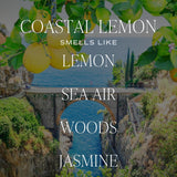 Coastal Lemon Scented Candles - Soy Candles With Lemon, Sea Salt, & Driftwood For Home Decor - Candle Wax With 40 Hours Burn Time - 9Oz Gold Lid Clear Jar Candles For Home Scented