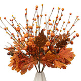 8 Pcs 17 Inch Fall Maple Leaves Stems Artificial Fall Picks Autumn Berry Stems With Pumpkins Acorns For Thanksgiving Day Harvest Festival Home Indoor Decorations