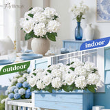 12 Heads Artificial Flowers For Outdoors, Uv Resistant Faux Hydrangea Flowers For Outdoor Planters Front Porch Garden Window Box Patio Decor ?White?