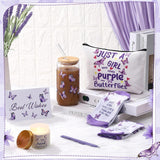 Purple Butterfly Gifts Set Of 6 Butterfly Makeup Bag Scented Candle Glass Cup With Lids And Straws Sock Greeting Card Pen For Women Lady Mothers Day Wife Girlfriend