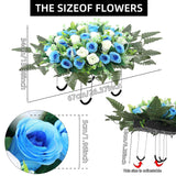 Artificial Cemetery Flowers For Grave,Headstone Flower Saddle For Tombstone Headstone Decorations Non-Fading Easy Fit (Blue White)