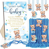 51 Pcs Don'T Say Baby Shower Game Supplies Include Blue Bear Wooden Baby Shower Sign And 50 Wood Bear Necklaces For Girl Boy Gender Reveal Party Decor