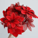 48 Pcs Fake Poinsettia Glitter Flowers And Berry Stems Artificial Red Christmas Flower With Clips Decoration For Xmas Tree Ornaments Party Wreath Decor (Red)