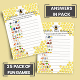 Mama Bee Baby Shower Games - Gender Neutral - 25 Cards - Fun Guessing Activities For Guests - Bumblebee Yellow And Black Theme, 5X7 Pack