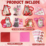 48 Sets Assorted Cat Valentines Days Cards For Kids Classroom School Cute Cat Valentines Cards With Envelops Stickers Greeting Cute Pet Love Cards For Girls Boys Kids Party Gift Exchange Brithday Supplies Favors Double Sided Printing