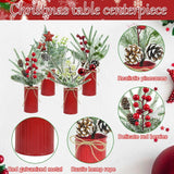 4 Pcs Christmas Centerpiece Table Decorations Artificial Potted Plants Floral Arrangement With Red Berries Pinecones Stars Balls For Home Desktop Farmhouse Party Decor