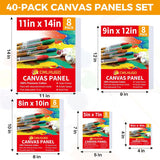 40 Pack Stretched Canvas Boards For Painting 8 Of 4X4, 5X 7, 8X10, 9X12, 11X14 Art Blank Canvases, Gesso Primed 100% Cotton Canvas Panels For Acrylic Oil Watercolor Adults & Kids