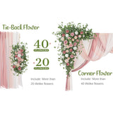 Wedding Arch Flowers With Drapes Kit (Pack Of 5) - 2Pcs Artificial Dusty Rose Deluxe Swag With 3Pcs Hanging Sheer Drapes For Wedding Ceremony Arbor Reception Backdrop Rose Floral Decoration