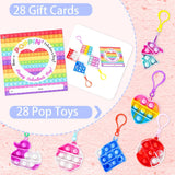 Kiddokids 28 Packs Valentines Day Gift Cards With Pop Keychains Fidget For Kids School Classroom, Pop Bubble Stress Relief Valentine’S Class Exchange Greeting Cards, Valentine Party Favors