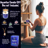 Aquarius Zodiac Candle Gift Box Set With 3 Healing Crystals & Stone Holder Necklace, 100% Soy Scented Wax, Crackling Wood Wick, 45 Hour Burn Time