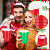 200 Pcs Red And Green Christmas Plastic Cups 12 Oz, Bulk Green And Red Disposable Xmas Party Cups For Merry Christmas Holiday Wedding Birthday Theme Party Supplies Decorations