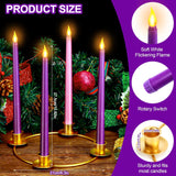 4-Piece Christmas Flameless Candle Set With Gold Metal Advent Remote Control Wreath Ring Candle Holder - Purple & Pink Taper Candles For Home Table Decorations