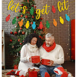 Gold Glittery Let'S Get Lit Banner And And Colorful Glittery Christmas Lightbulb Themed Banner Christmas Garland Signs Christmas Holiday Party Supplies For Mantle Fireplace Wall