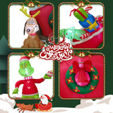 6 Ft Inflatable Christmas Decorations - Green Monster & Dog Max On Sleigh With Led Lights