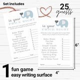 Blue Elephant Baby Shower Games - The Price Is Right Game - 25 Cards - Activities For Guests - Jungle Animal Theme For Boy Baby Shower - Ideas For Couples & Gender Reveal