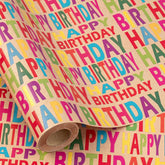 Kraft Wrapping Paper Roll - Mini Roll - Colorful Text Happy Birthday Design Great For Birthday, Party, Baby Shower - 17 Inches X 32.8 Feet