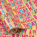 Kraft Wrapping Paper Roll - Mini Roll - Colorful Text Happy Birthday Design Great For Birthday, Party, Baby Shower - 17 Inches X 32.8 Feet
