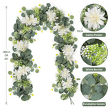 Artificial Flowers Garlands 4 Pack 24Ft Eucalyptus Garlands With Flowers Dahlia Flower Vines Hanging Floral Garland For Wedding Arch Bedroom Home Wall Backdrop Room Decor