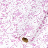 Pink Bow Floral Wrapping Paper Roll – 17 Inch X 33 Feet, Vintage Toile Stone Paper Design For Valentine'S Day, Wedding, Baby Girl Shower, Bridal Shower