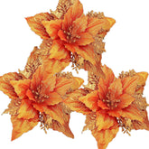 12Pcs Glitter Christmas Poinsettia Flowers 7 Inch Large Artificial Flower Ornament For Xmas Tree Wedding Birthday Festival Holiday Party Home Decoration (Orange)