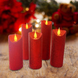 Flameless Candles Flickering Pillar Candles Battery Operated Candles Unscented With Timer And Remote,Set Of 5 Glitter Red Wax Pillar Led Candles