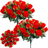 2 Bouquets Christmas Cemetery Flowers For Grave Memorial 18 Heads Artificial Flowers Cemetery Day Silk Grave Faux Roses Arrangements For Christmas Headstones Tombstone Decor(Red)
