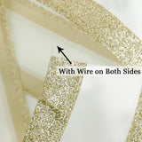 Gold Wired Satin Ribbon With Glitter Stripe Edges 2.5 Inch, Gold And White Christmas Ribbon For Tree, Bows Making, Wreath Supplies, Gift Wrapping Garland, Home Decor, Crafts -10 Yards