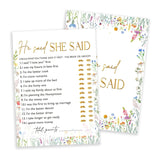 Wildflowers Games Cards, Wedding Shower Games Set, He Said She Said Bridal Shower Game, Spring Flower Themed Bachelorette Party Game, Engagement Party Decorations Supplies, Set Of 25 Cards-02