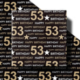 53Rd Birthday Wrapping Paper Roll, Min Roll, Black Gold Design With Stars And Happy Birthday Gift Wrap Paper For Age 53 Men, Women, 53Rd Birthday Party Celebrations, 17 Inches X 16.4 Feet