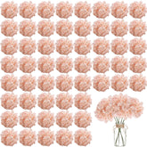 100Pcs Artificial Hydrangea Flowers, Fake Flowers Silk Hydrangea Full Flowers Heads With Stems For Wedding Home Party Shop Baby Shower Decor (Light Pink)