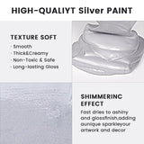 Metallic Silver Acrylic Paint, 100Ml Silver Paint For Art Painting, Handcrafts, Canvas, Wood, Fabric, Ceramic, Non-Toxic, Non-Fading Rock, Ideal For Kids, Artist & Beginners