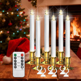 Christmas Window Candles, 6Pcs Christmas Flameless Taper Candles Battery Operated With Remote & Timer, Candlestick, Suction Cups For Christma/Home/Wedding
