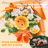 Crochet Flower Bouquet, Handmade Knitted Flowers,Orange Crochet Sunflower Bouquet For Lover Birthday, Anniversary, Wedding, Homecoming Gifts(Include Card)