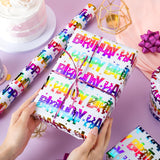 Birthday Wrapping Paper Roll, Mini Roll Gift Wrapping Paper, Colorful Foil Girl Happy Birthday Gift Wrap Rainbow Present Paper For Boys Girls, Holiday,Party,Baby Shower(17 Inch X 16.5 Feet)