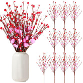10 Pcs Valentine Artificial Plants Heart Berry Stems 16 Inch Artificial Flowers Twig Stem Heart Bunch Fake Floral Bunch Decorations For Valentine Irish Vase Bouquet And Diy Craft(Valentine Heart)