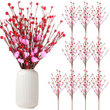 10 Pcs Valentine Artificial Plants Heart Berry Stems 16 Inch Artificial Flowers Twig Stem Heart Bunch Fake Floral Bunch Decorations For Valentine Irish Vase Bouquet And Diy Craft(Valentine Heart)