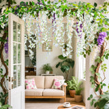 2 Pcs Artificial Wisteria Hanging Flowers - 6.23 Ft Wisteria Hanging Flowers Garland Fake Flower Vines White Floral Garland For Home Outdoors Fairy Garden Tea Party Wedding Arch Flower Decor