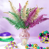 12 Pcs Mardi Gras Decoration Mardi Gras Picks Glitter Leaf Stems 17.7'' Purple Green Gold Ornaments Artificial Branch Stems Table Decor For Wreath Vase Fillers Holiday Carnival Party Decor