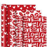 3 Rolls Valentine'S Day Wrapping Paper - Mini Roll - 17 Inch X 16.4 Ft Love Heart Lip Print Gift Wrap Paper Red Art Paper For Wedding Anniversary Diy Crafts Baby Shower Birthday