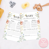 Boho Wildflower Baby Predictions And Advice Cards, Baby Shower Game, Pack Of 30 Game Cards, Gender Neutral Boy Or Girl, Fun Baby Game And Activity - Fa12