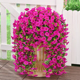 4 Pcs Look Real Artificial Flowers For Outdoors, Realistic Artificial Hanging Flowers For Outdoors, Uv Resistant Fake Hanging Plants Silk Petunia Faux Flowers For Porch Patio, Fuchsia